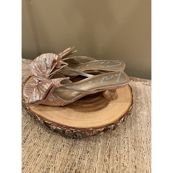 Circus NY by Sam Edelman Natalina Metallic Gold‎ Bow Kitten Heel Slide Sandals 8 - Picture 7 of 14